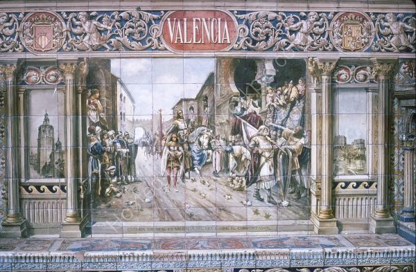 Tilework representing Valencia, Plaza de Espana, Seville